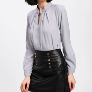 Metal Button Front Blouse elegant work blouse